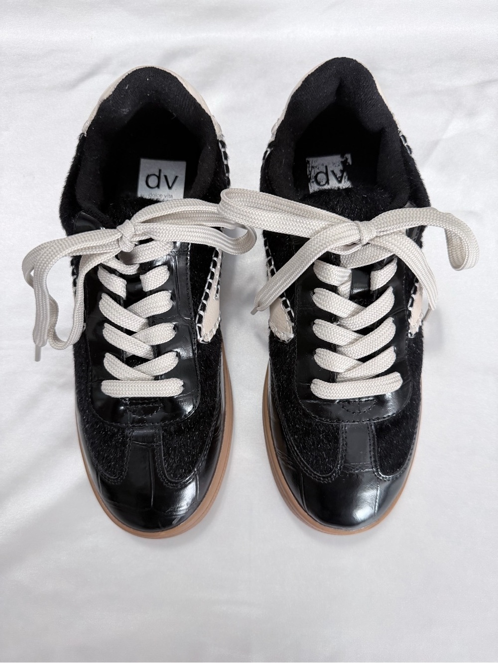 DV by Dolce Vita Black and Cream Lace-Up Women's Sneakers